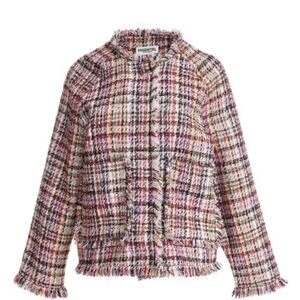 Essentiel Antwerp Tweed Jacket US 0 Plaid Print Fringe Hem Coquette Cottagecore
